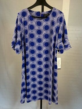 NWT Perceptions Geometric Print Shift Dress in Cobalt 2X